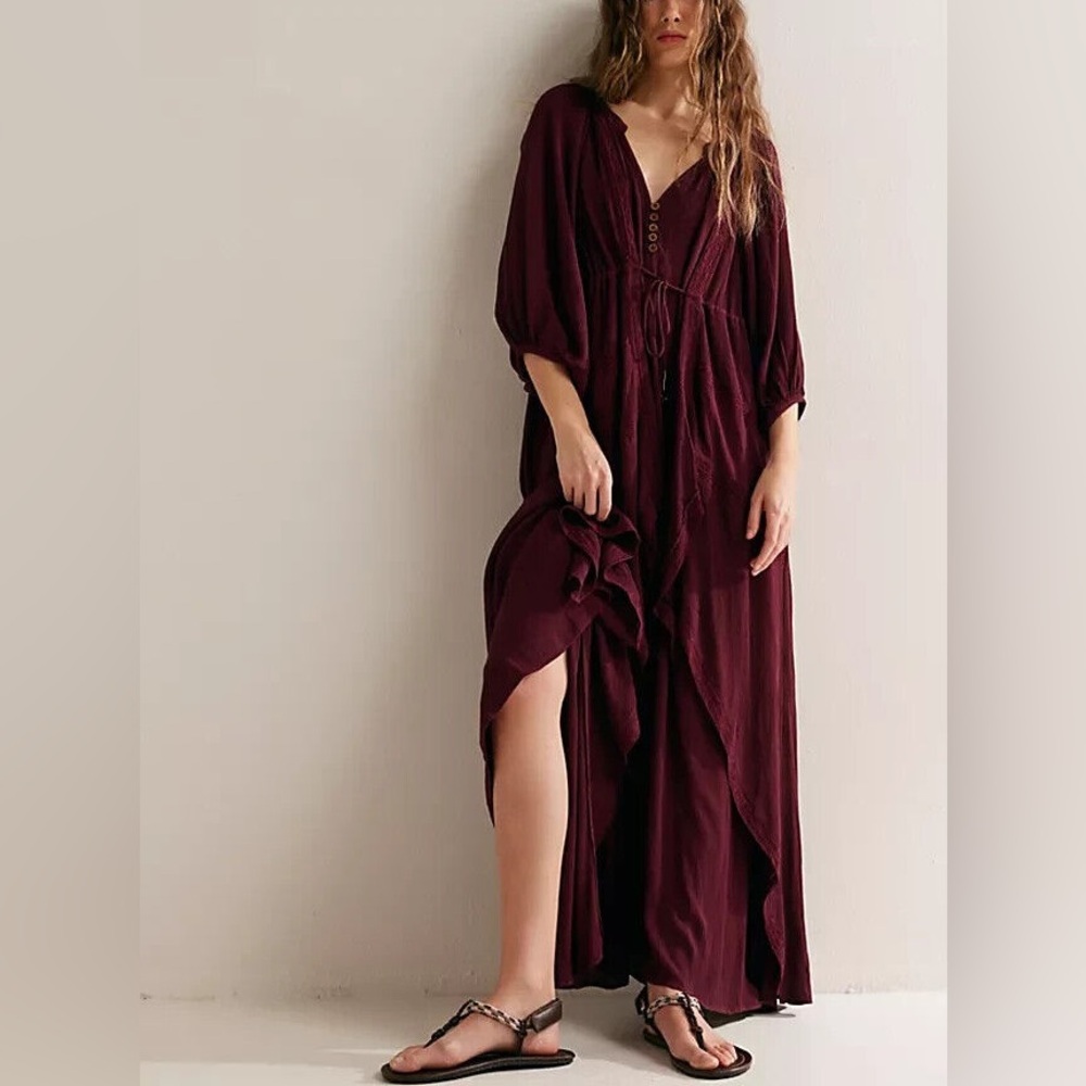 Free People Elegant Burgundy Maxi Dress